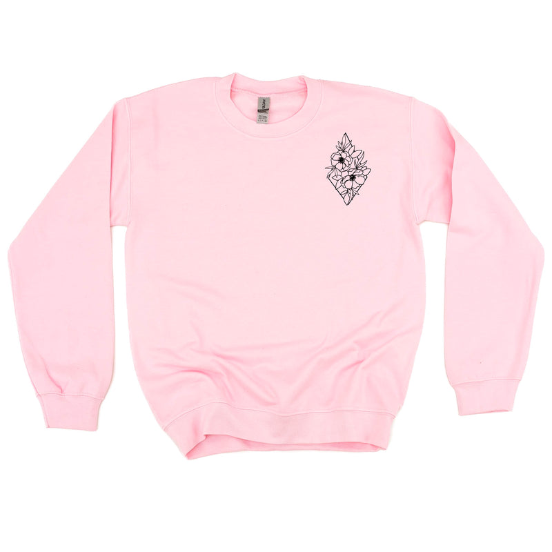 Flower Diamond (Pocket Front) w/ Actually Life is Beautiful and I Have Time (Back) - BASIC FLEECE CREWNECK