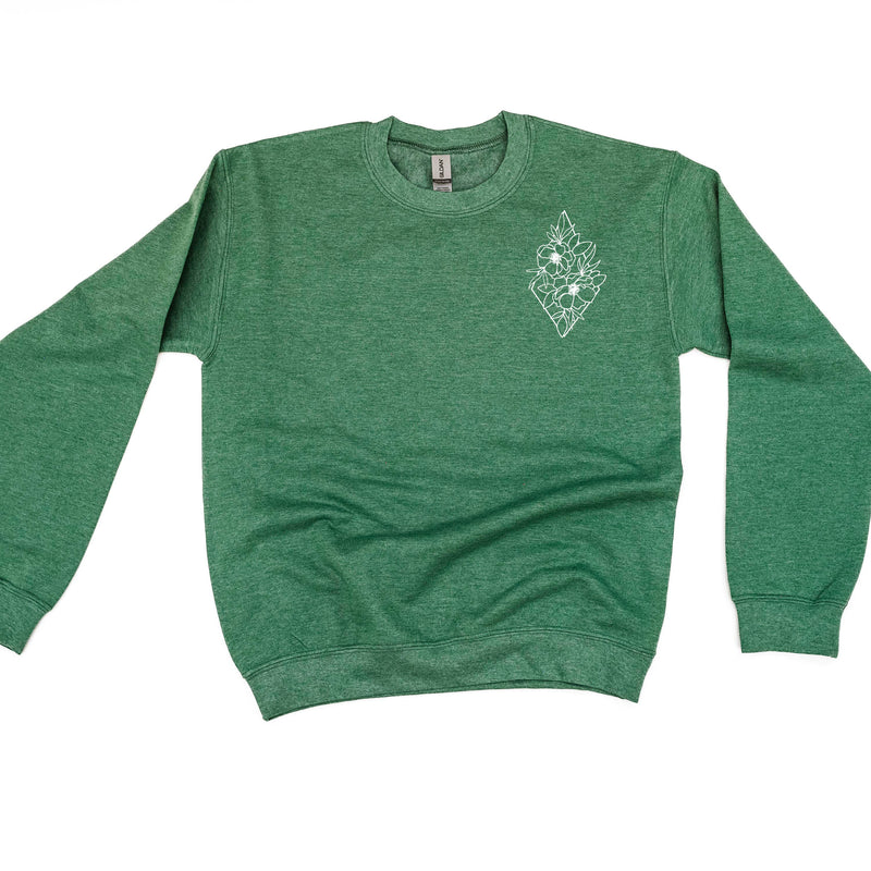 Flower Diamond (Pocket Front) w/ Actually Life is Beautiful and I Have Time (Back) - BASIC FLEECE CREWNECK