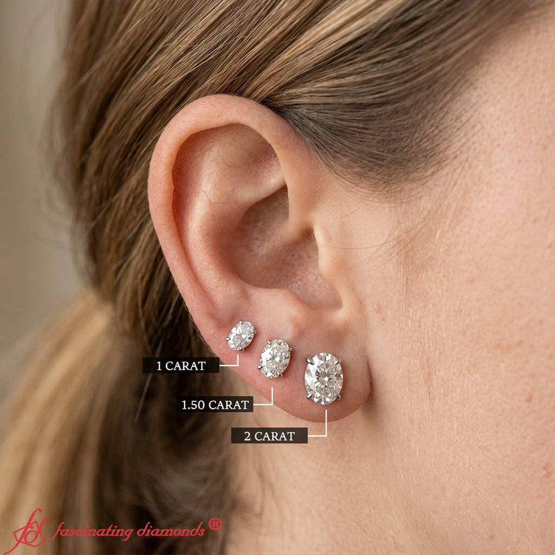 Classic Four Prong Oval Diamond Solitaire Stud Earrings (1.00 Ct - 10.00 Ct)
