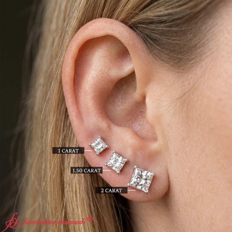Princess-Cut Diamond Solitaire Stud Earrings (1 - 10ct | GIA & IGI Certified)