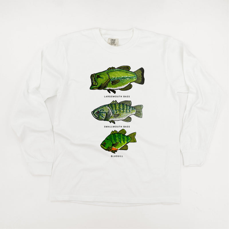 Bass And Bluegill Chart (Hand Drawn) -  Long Sleeve Comfort Colors Tee