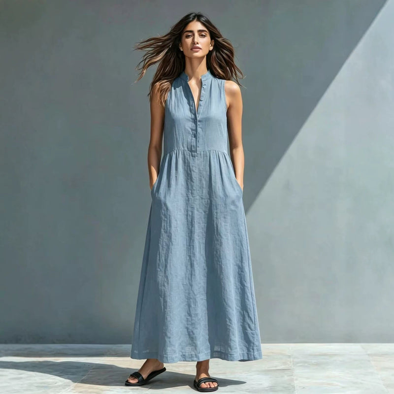 Women's Stand-Collar A-Line Maxi Dress – Resort & Vacation Style
