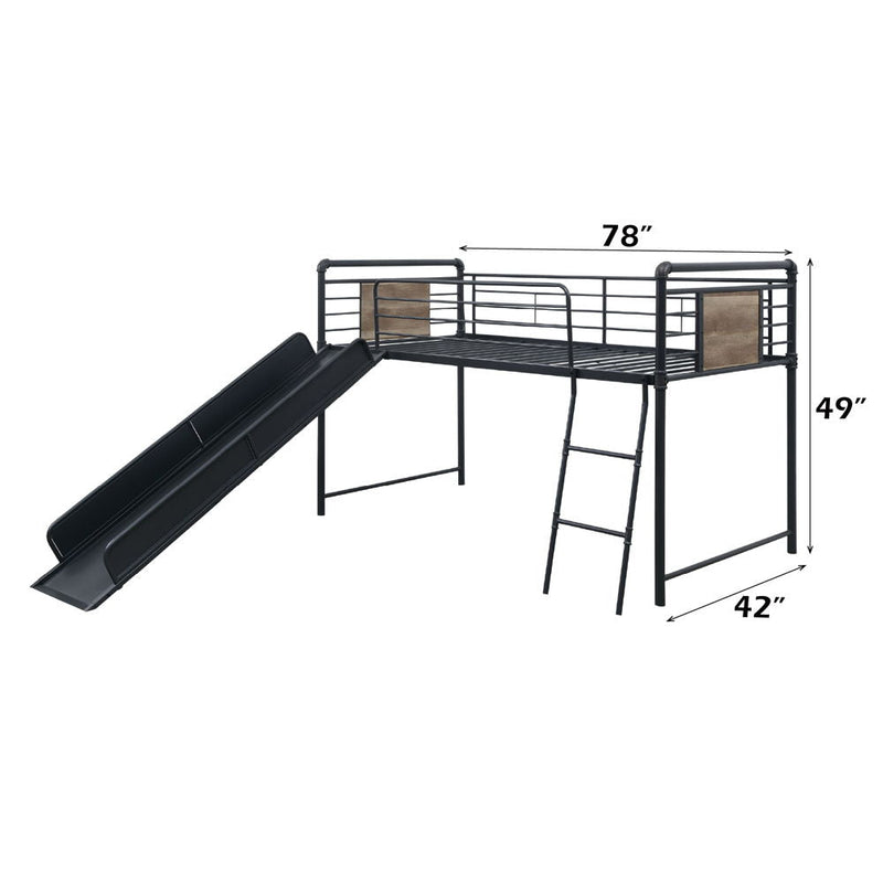 Cordelia - Twin Loft Bed With Slide - Antique Oak, Sandy Black & Dark Bronze Hand-Brushed