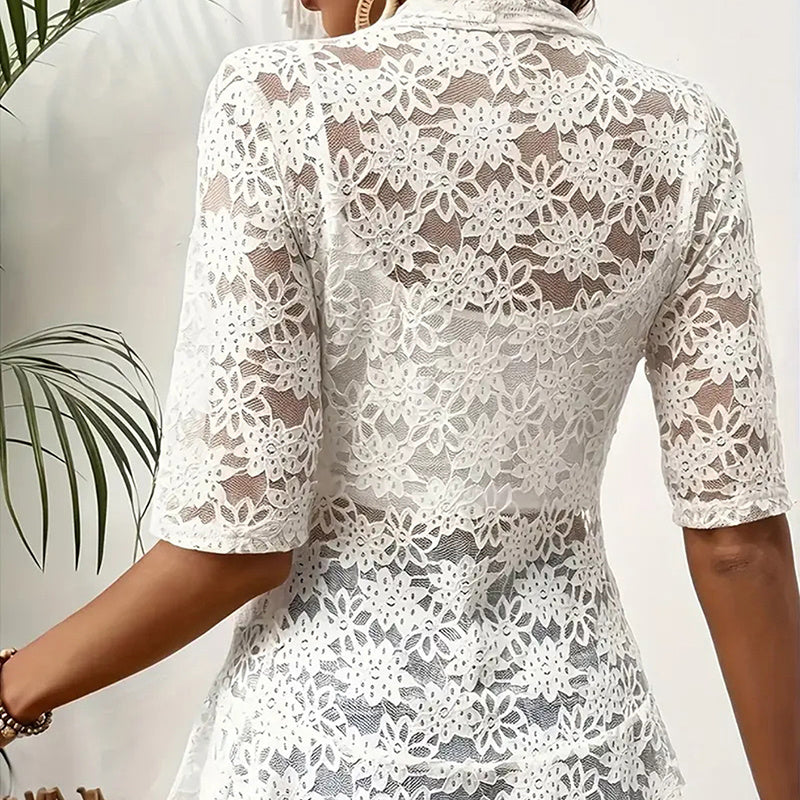 Women's Floral Lace 3 4 Sleeve Bolero Shrugs Sheer Open Front Cardigan Blazer