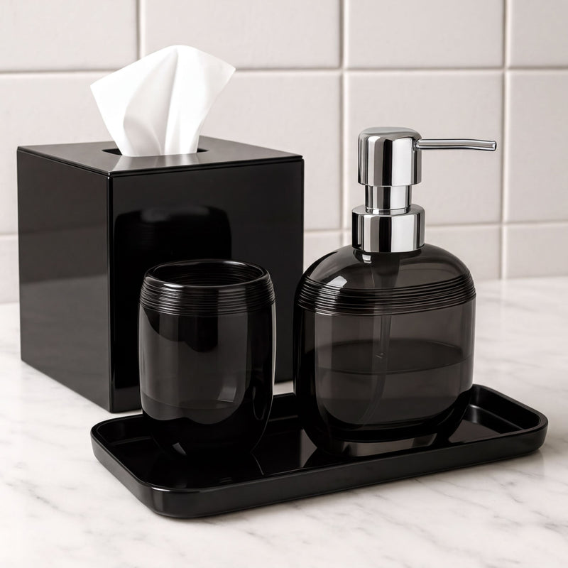 Acrylic Bathroom Set – Modern Bathroom Accessories Kit with Soap Dispenser & Tray