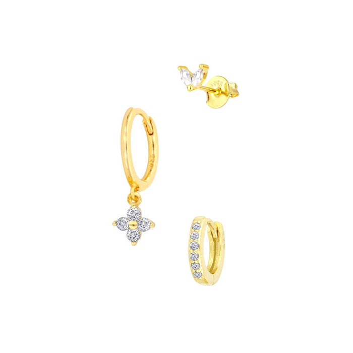 Women's Floral Clover Stacked Earrings Set