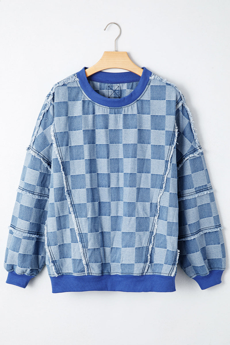 Jessica Checkerboard Oversized Denim Pullover
