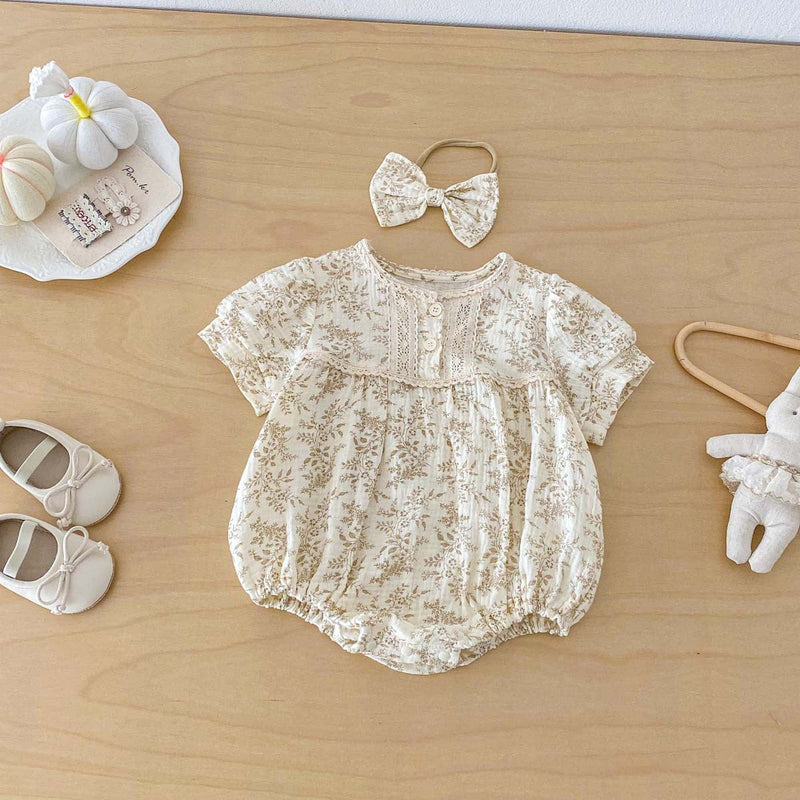 Stylish Lace Short-Sleeve Romper For Girls