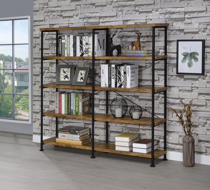 Analiese 63-inch 4-shelf Double Bookshelf Rustic Nutmeg