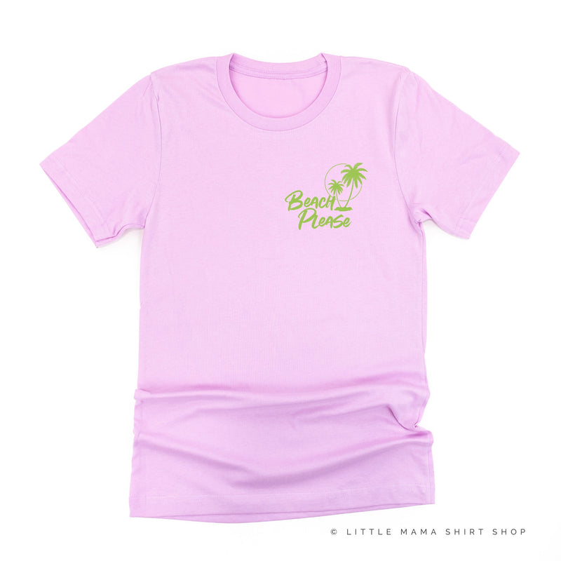 BEACH PLEASE POCKET DESIGN FRONT / 2 PALM TREES BACK - Unisex Tee