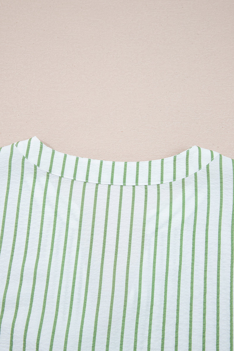 Ashley Stripe Flower Puff Sleeve V Neck Babydoll Blouse
