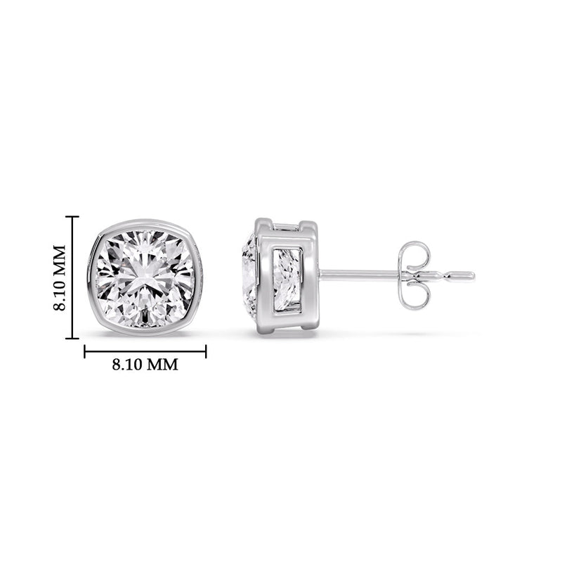 Cushion Diamond Bezel Set Solitaire Certified Stud Earrings