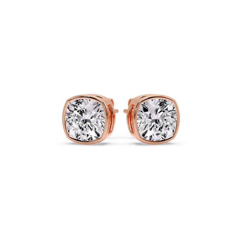 Cushion Diamond Bezel Set Solitaire Certified Stud Earrings