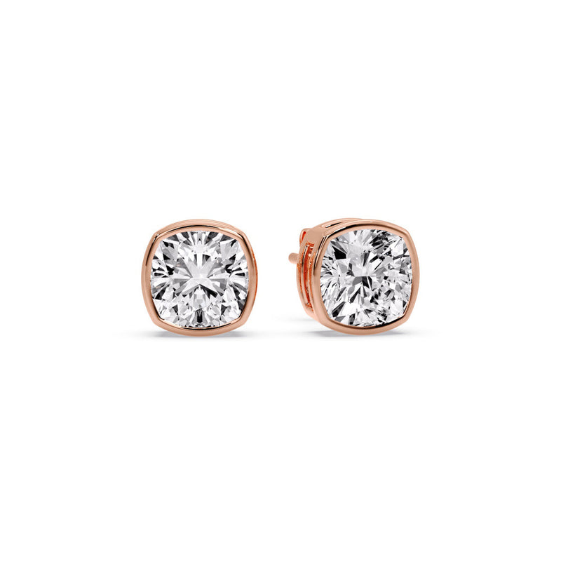 Cushion Diamond Bezel Set Solitaire Certified Stud Earrings