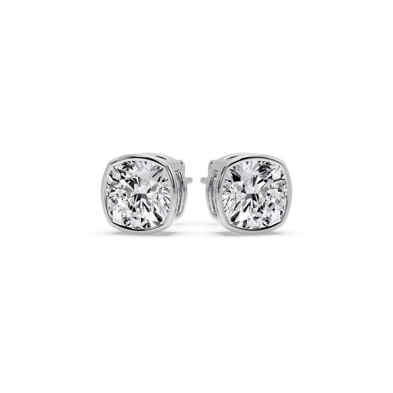 Cushion Diamond Bezel Set Solitaire Certified Stud Earrings