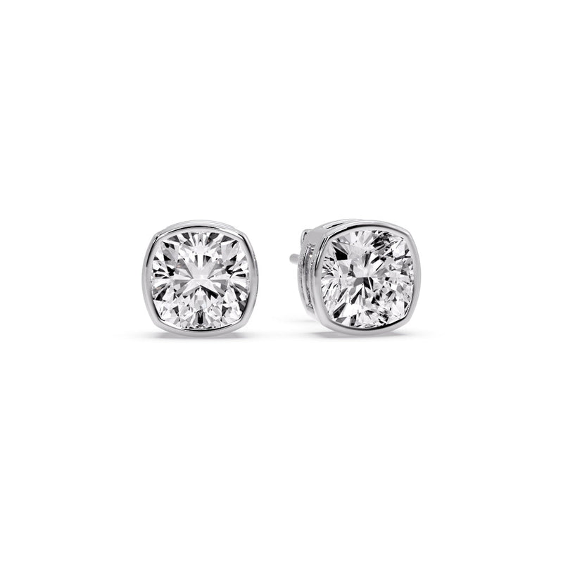 Cushion Diamond Bezel Set Solitaire Certified Stud Earrings