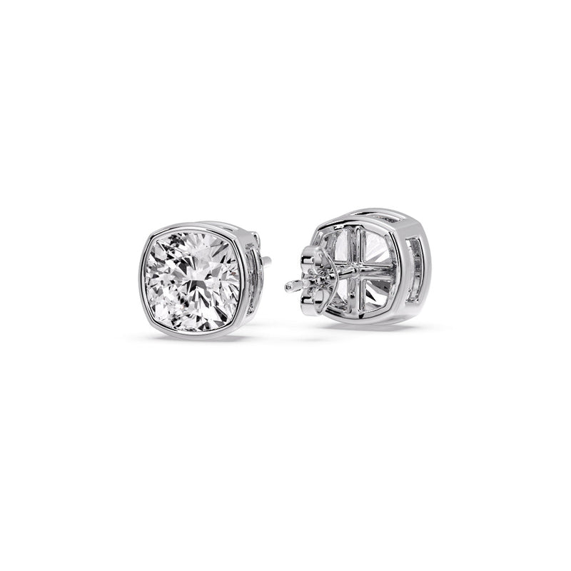 Cushion Diamond Bezel Set Solitaire Certified Stud Earrings