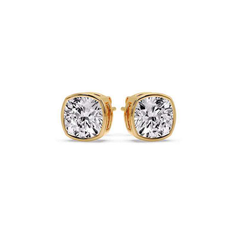 Cushion Diamond Bezel Set Solitaire Certified Stud Earrings