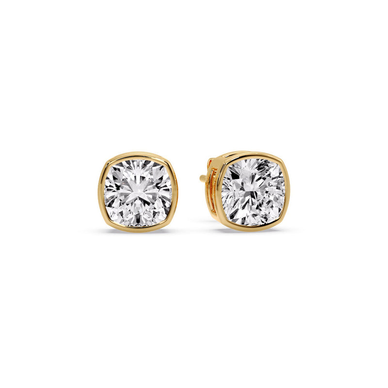 Cushion Diamond Bezel Set Solitaire Certified Stud Earrings