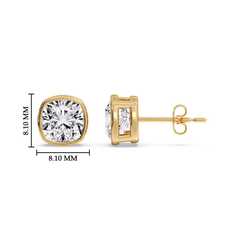 Cushion Diamond Bezel Set Solitaire Certified Stud Earrings