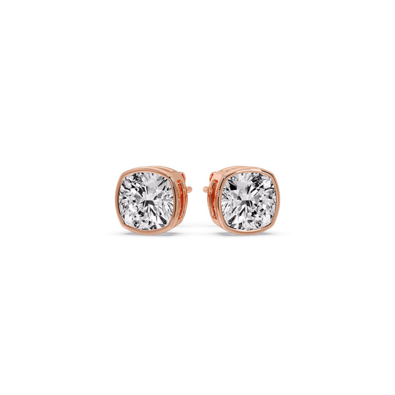 Cushion Diamond Bezel Set Solitaire Certified Stud Earrings