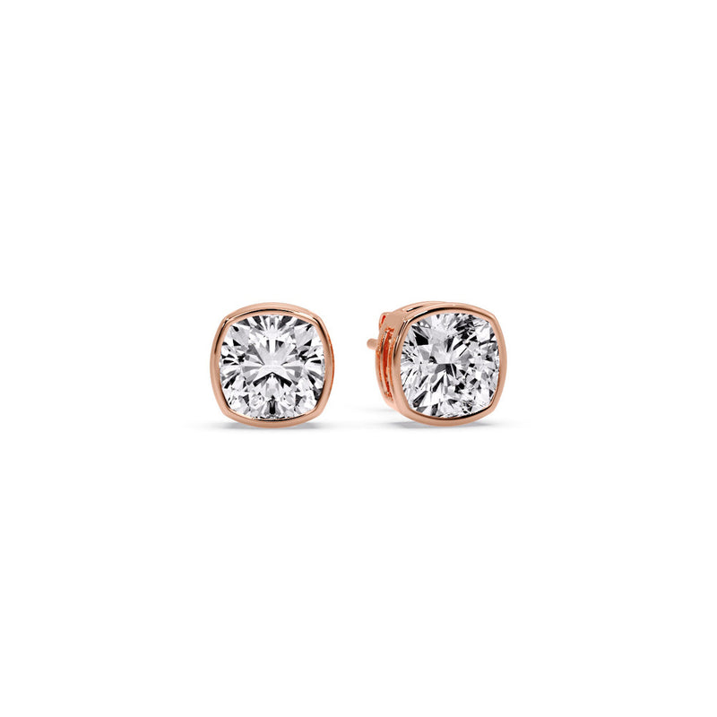 Cushion Diamond Bezel Set Solitaire Certified Stud Earrings