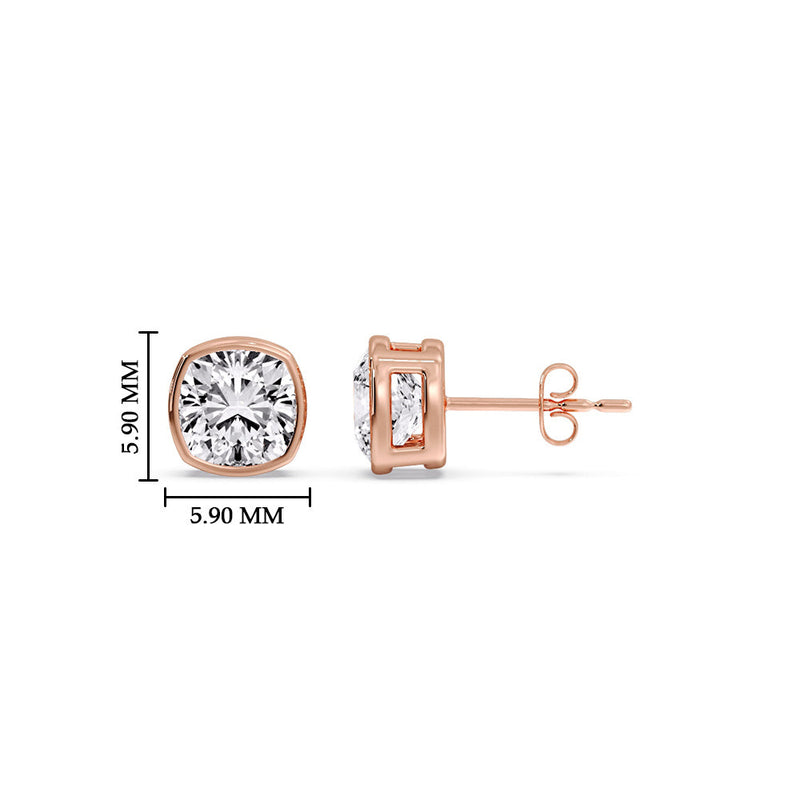 Cushion Diamond Bezel Set Solitaire Certified Stud Earrings