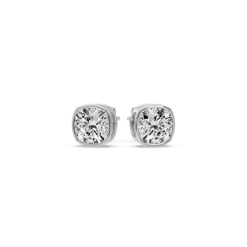 Cushion Diamond Bezel Set Solitaire Certified Stud Earrings