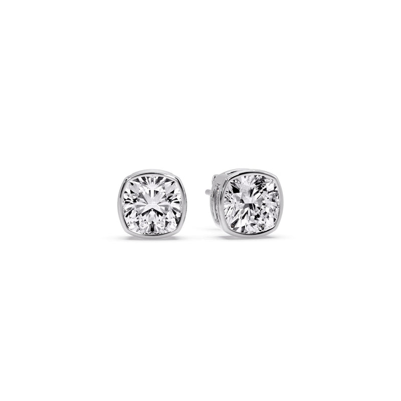 Cushion Diamond Bezel Set Solitaire Certified Stud Earrings