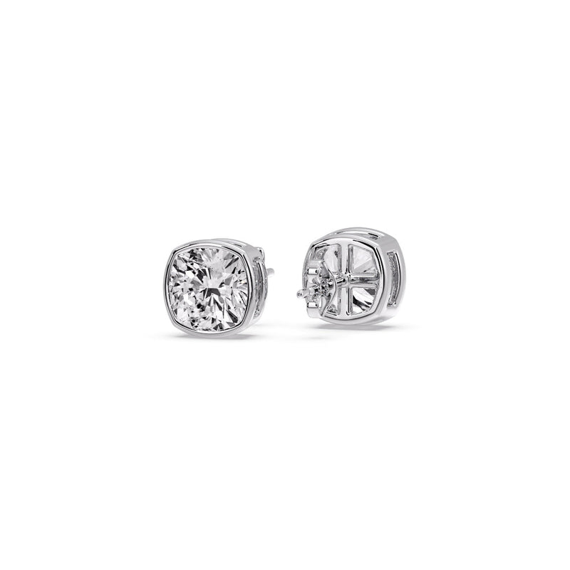 Cushion Diamond Bezel Set Solitaire Certified Stud Earrings