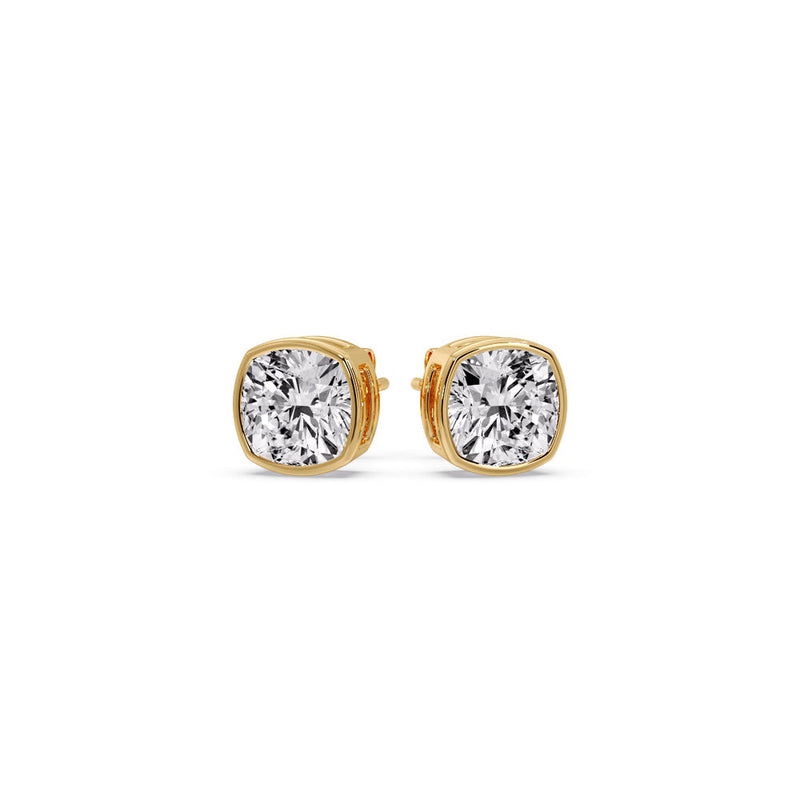 Cushion Diamond Bezel Set Solitaire Certified Stud Earrings