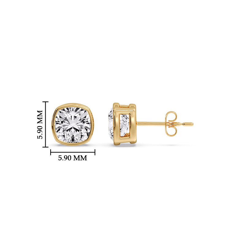 Cushion Diamond Bezel Set Solitaire Certified Stud Earrings