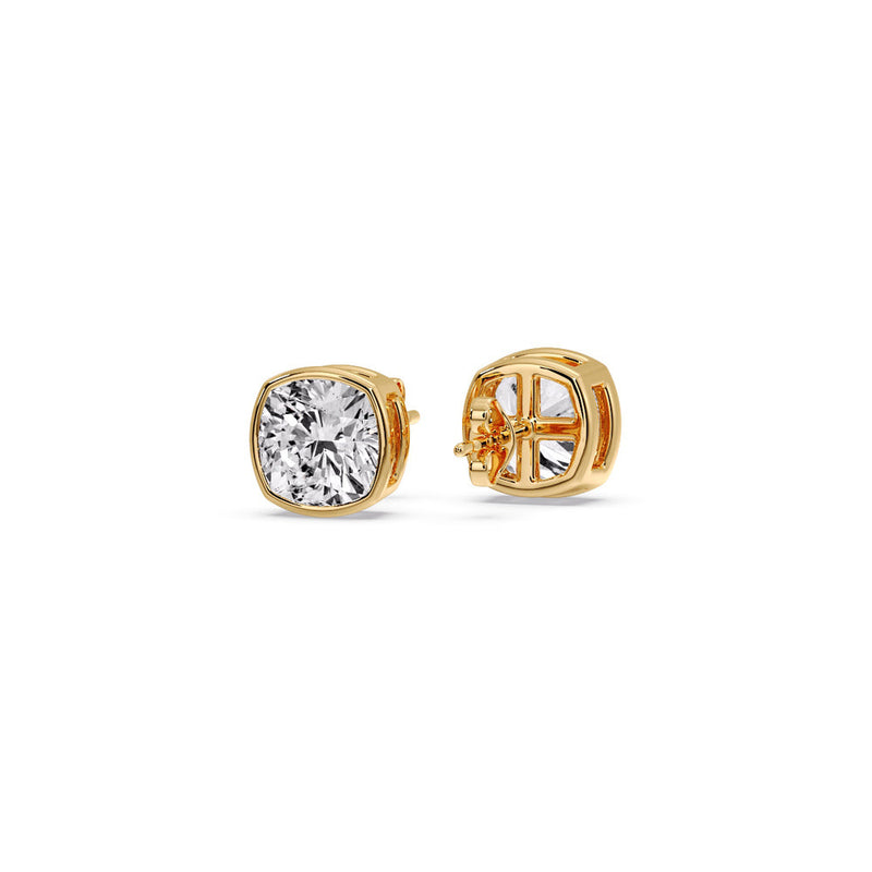 Cushion Diamond Bezel Set Solitaire Certified Stud Earrings