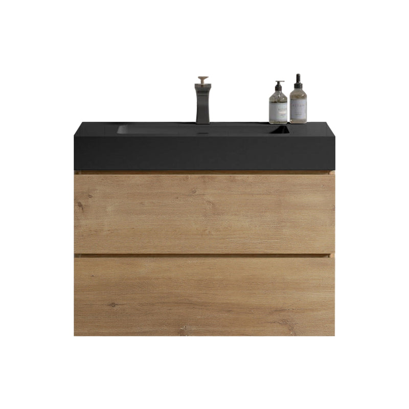 Alice - Natural Oak Bathroom Vanity With Sink, Large Storage Wall Mounted Floating Bathroom Vanity For Modern Bathroom, One-Piece Sink Basin Without Drain