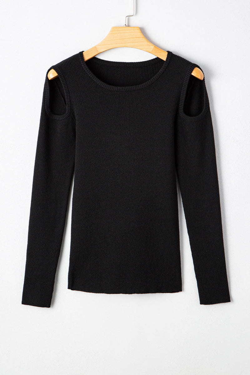 Amaya Ribbed Knit Cold Shoulder Sweater