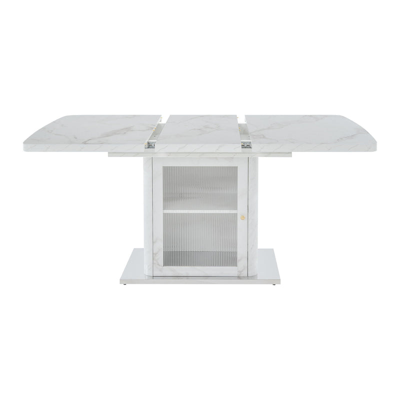 Modern Rectangle Dining Table With Stretchable Top, Storage Cabinet