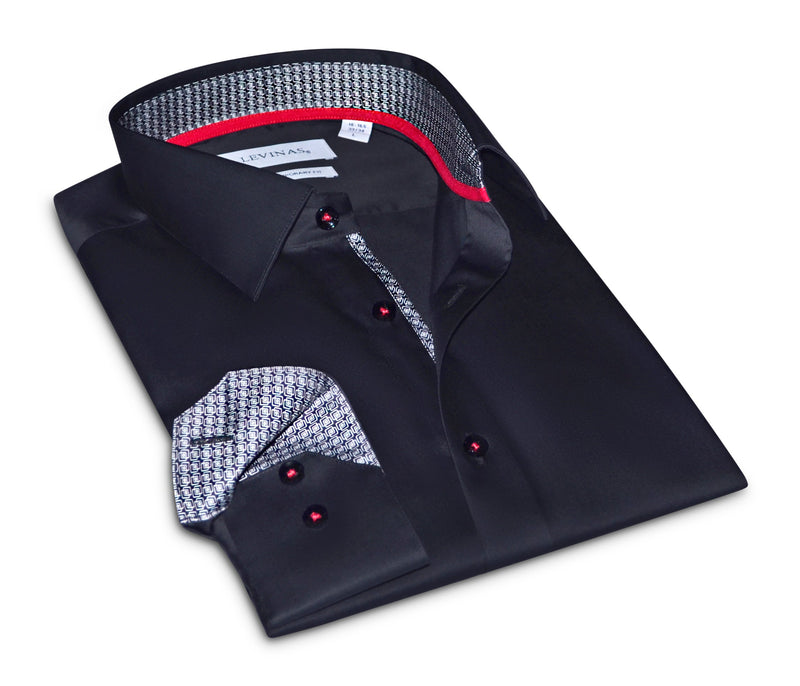 David Button-Up Shirt With Contrast Details // Black // Contemporary Fit (Regular)