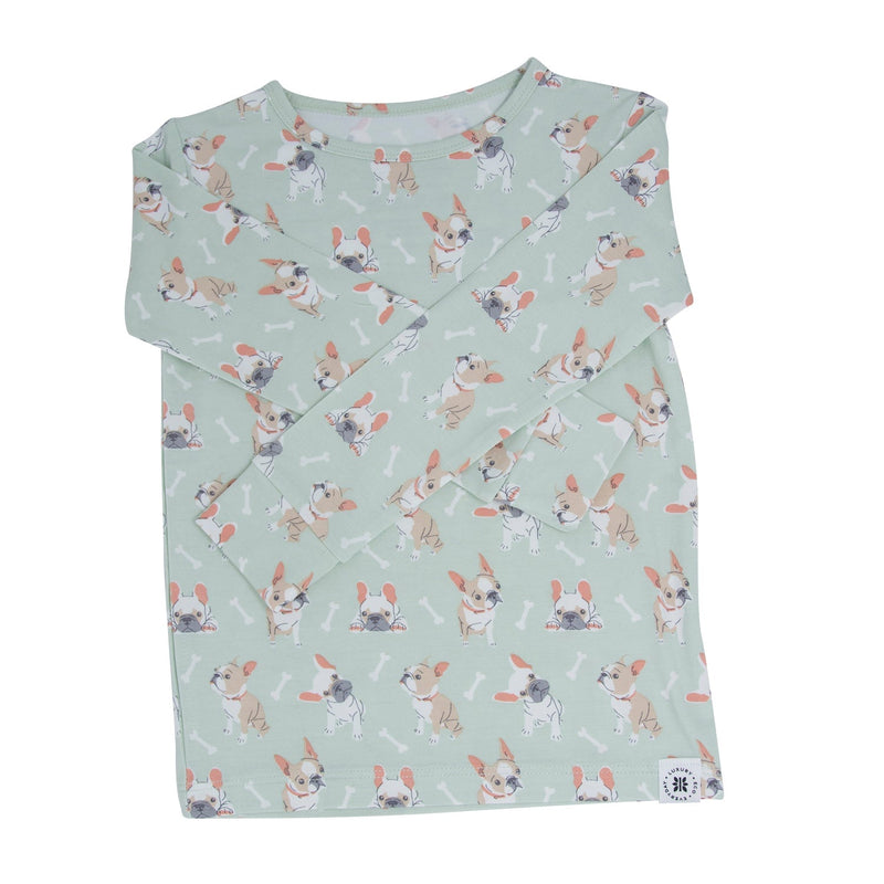 Mint Frenchie Puppy Big Kid Pajama