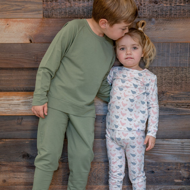 Pink Farm Hens Bamboo Big Kid Pajama