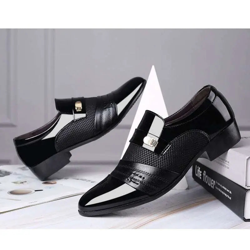 Black and White Mesh Patent Leather Shoes