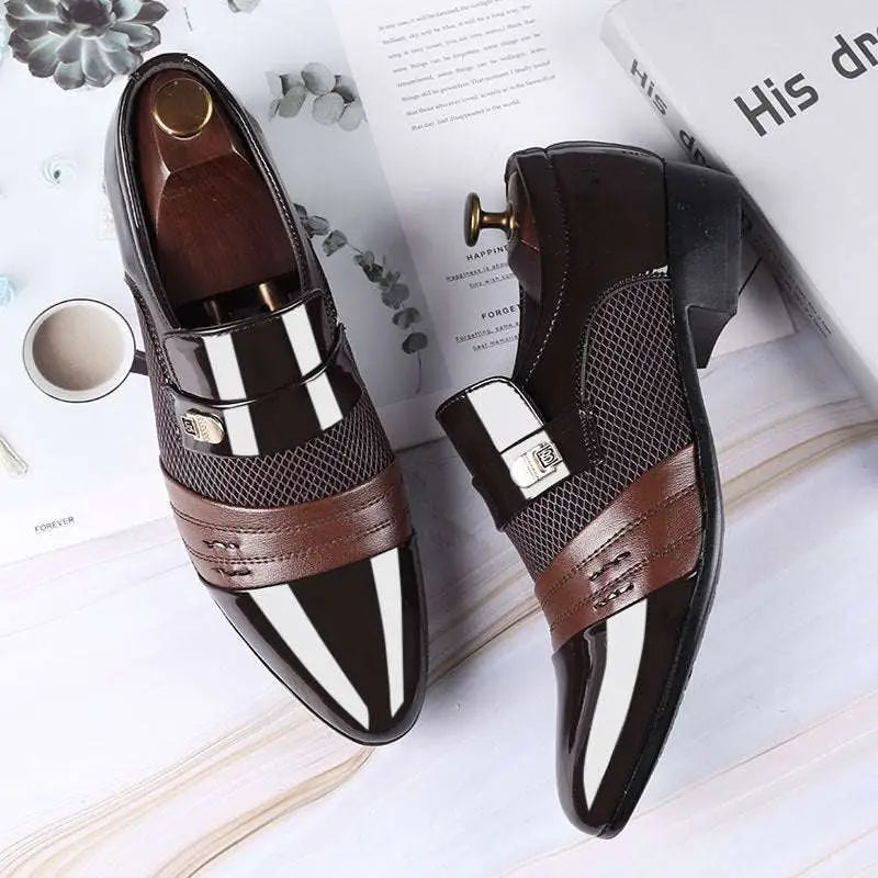 Black and White Mesh Patent Leather Shoes