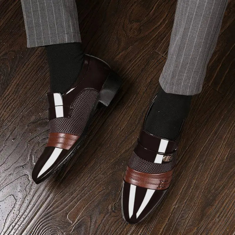 Black and White Mesh Patent Leather Shoes