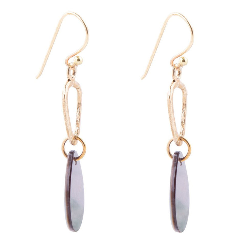 Black Mother of Pearl and Bronze Drop Earrings