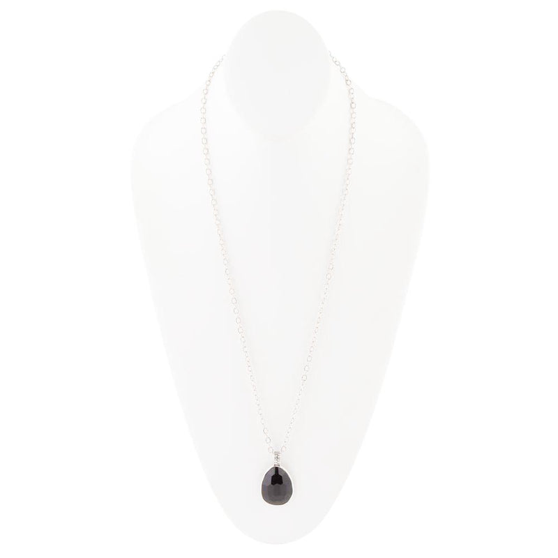 Black Onyx and Sterling Silver Teardrop Pendant Necklace
