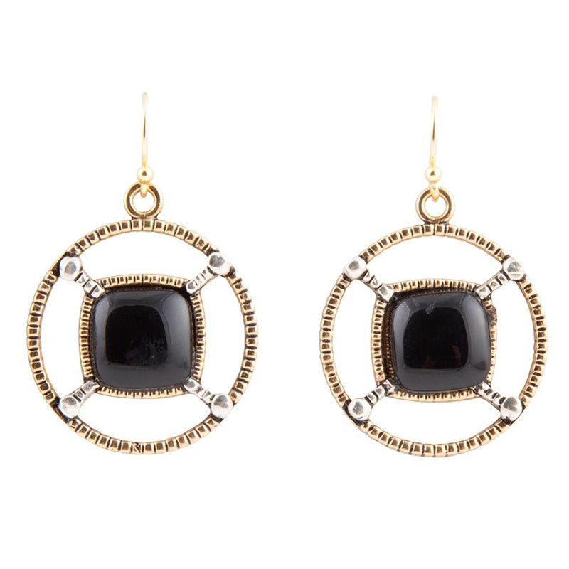 Black Onyx Mixed Metal Drop Earrings