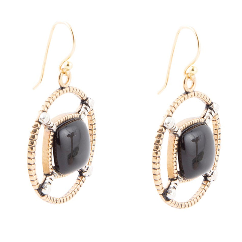 Black Onyx Mixed Metal Drop Earrings
