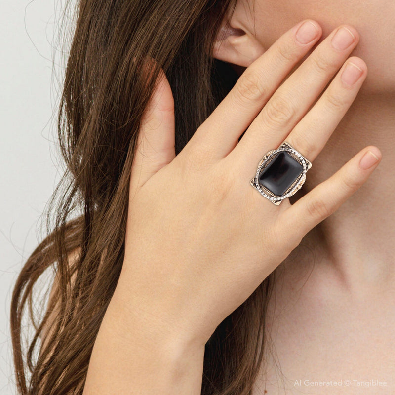 Black Onyx Mixed Metal Statement Ring