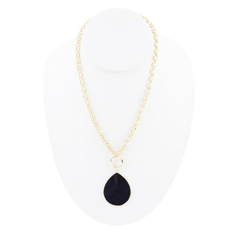 Black Onyx Teardrop Golden Chain Necklace