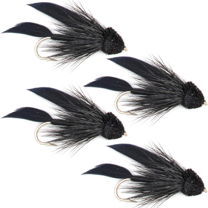 Black Muddler Minnow Streamers Fly - 4 Flies Size 6