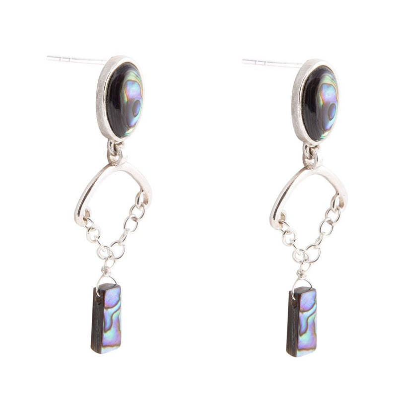 Blue Abalone Drop Chain Sterling Silver Earrings